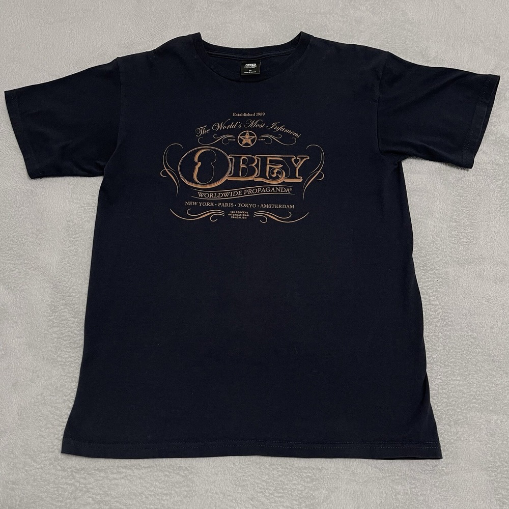 OBEY T Shirt Mens Medium Blue Worldwide Classic Dissent Propaganda Graphic Print